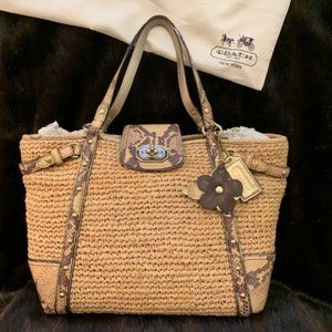 Coach Snakeskin Print & Raffia Tote